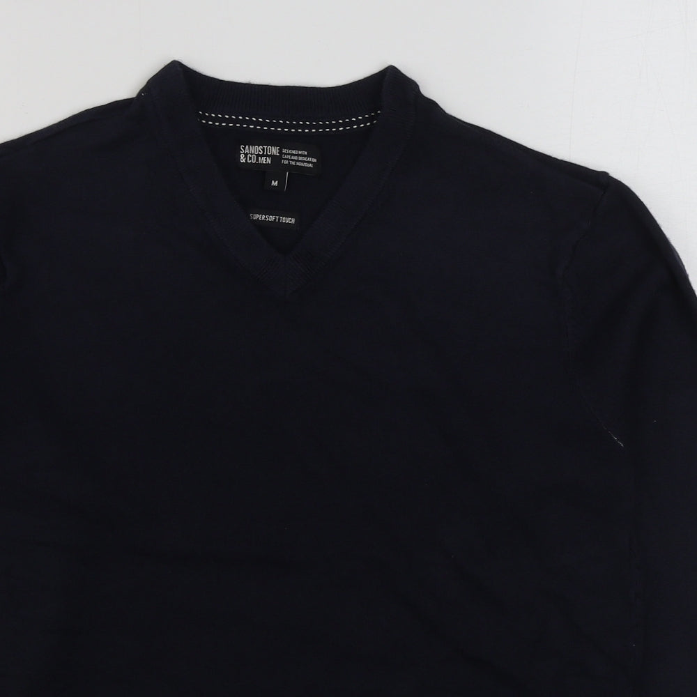 Sandstone & Co Men Mens Blue V-Neck  Acrylic Pullover Jumper Size M