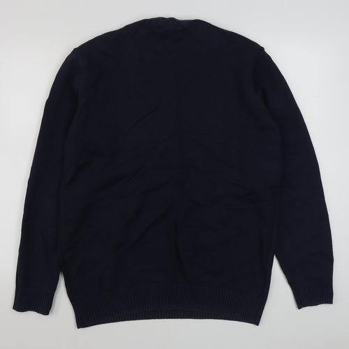Maine Mens Blue Round Neck  Cotton Pullover Jumper Size L