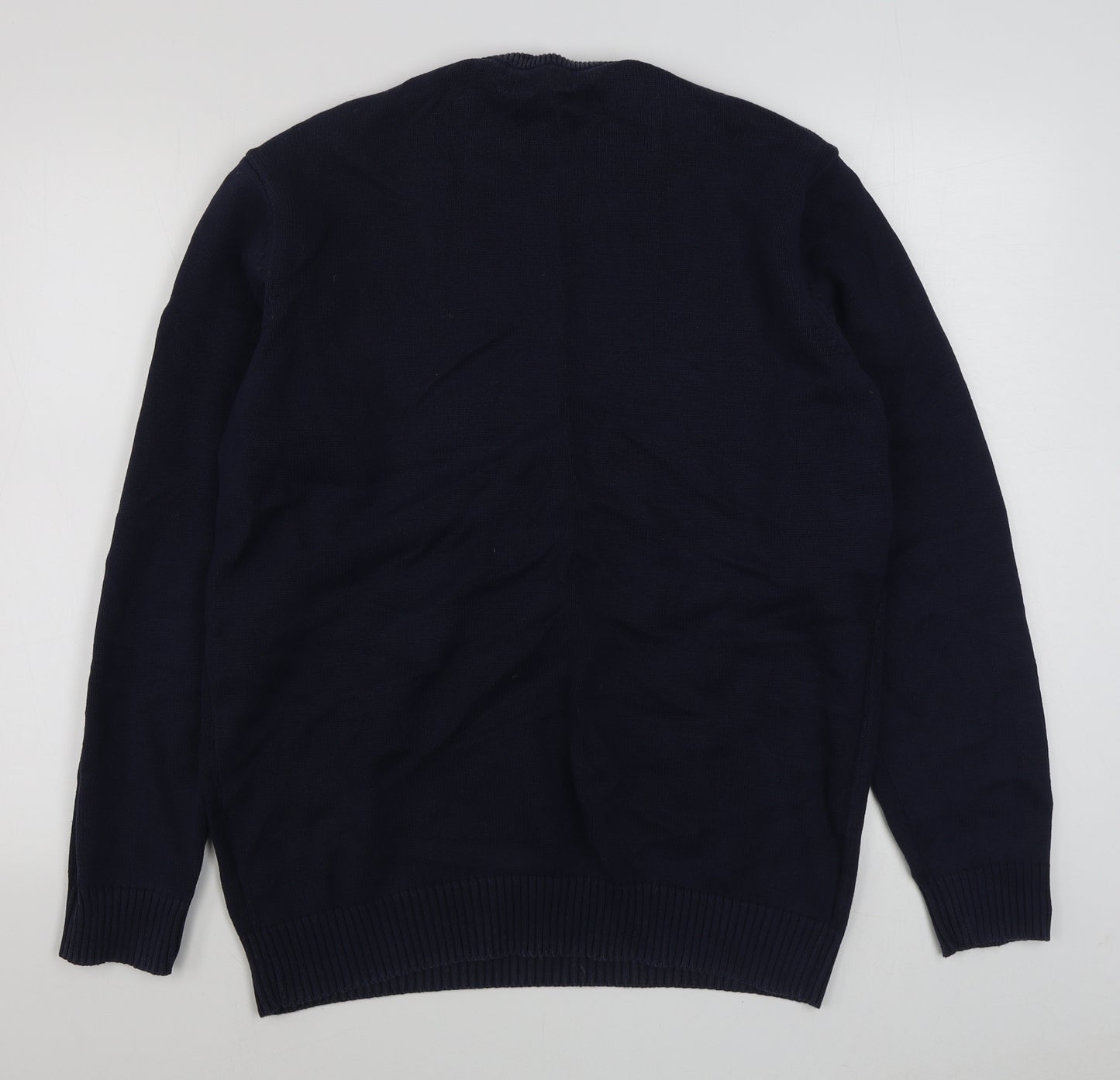 Maine Mens Blue Round Neck  Cotton Pullover Jumper Size L