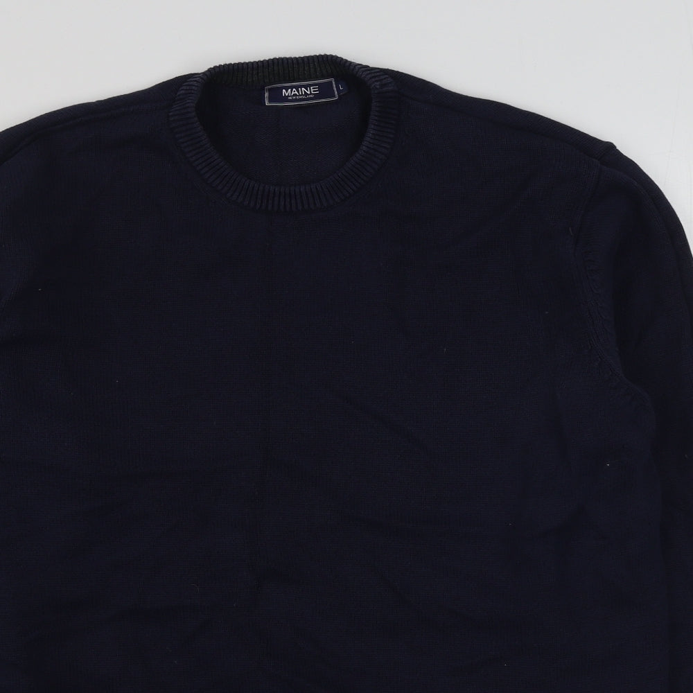 Maine Mens Blue Round Neck  Cotton Pullover Jumper Size L