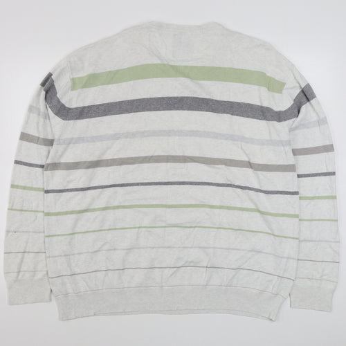 Nex Mens White V-Neck Striped Cotton Pullover Jumper Size 2XL