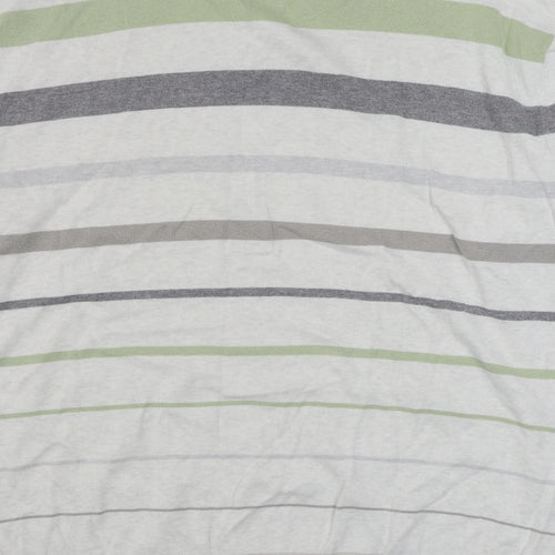 Nex Mens White V-Neck Striped Cotton Pullover Jumper Size 2XL
