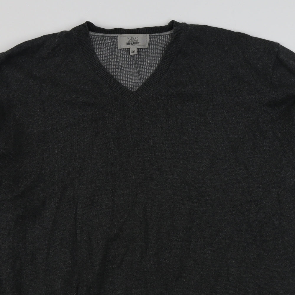 Marks and Spencer Mens Grey V-Neck  Cotton Pullover Jumper Size 2XL