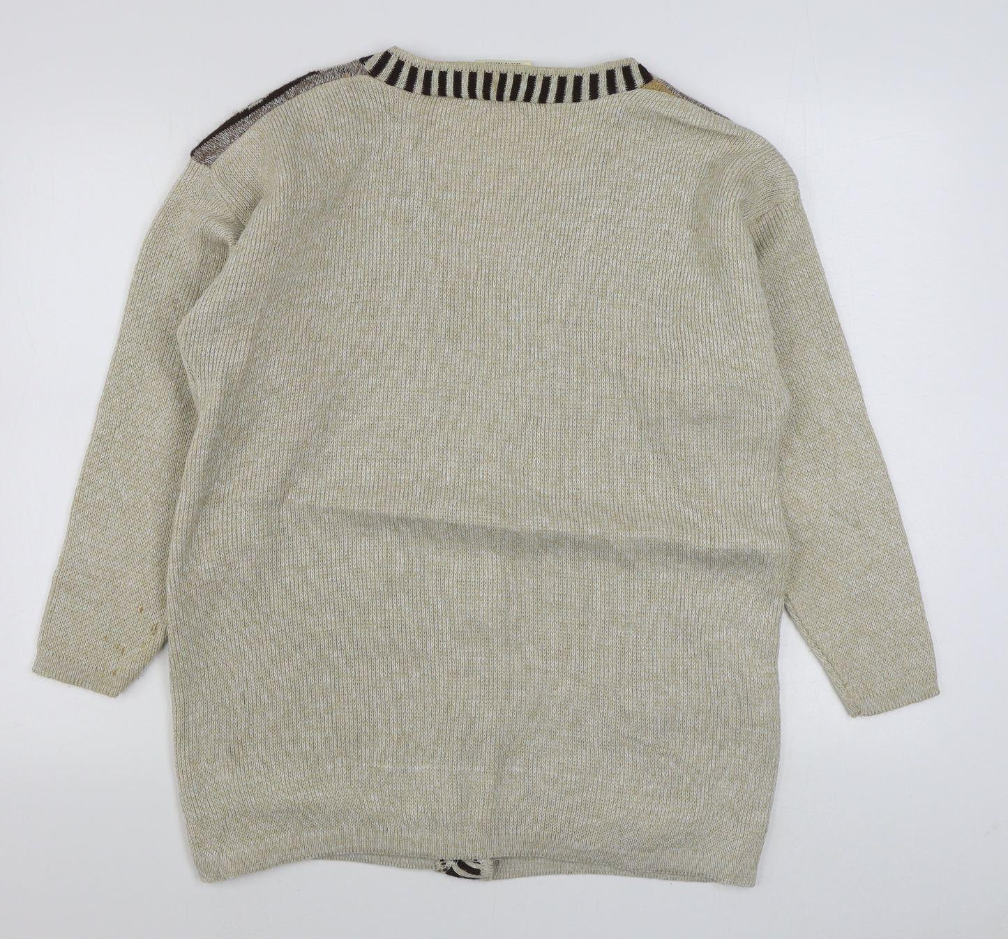 Strawberry Collection Womens Brown V-Neck Geometric Wool Blend Cardigan Jumper Size L