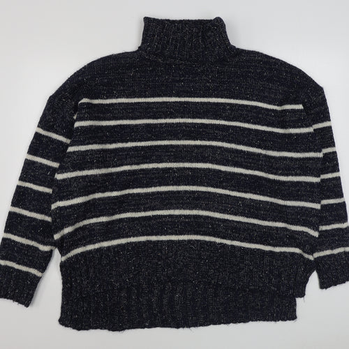 Primark Mens Blue Roll Neck Striped Acrylic Pullover Jumper Size XL