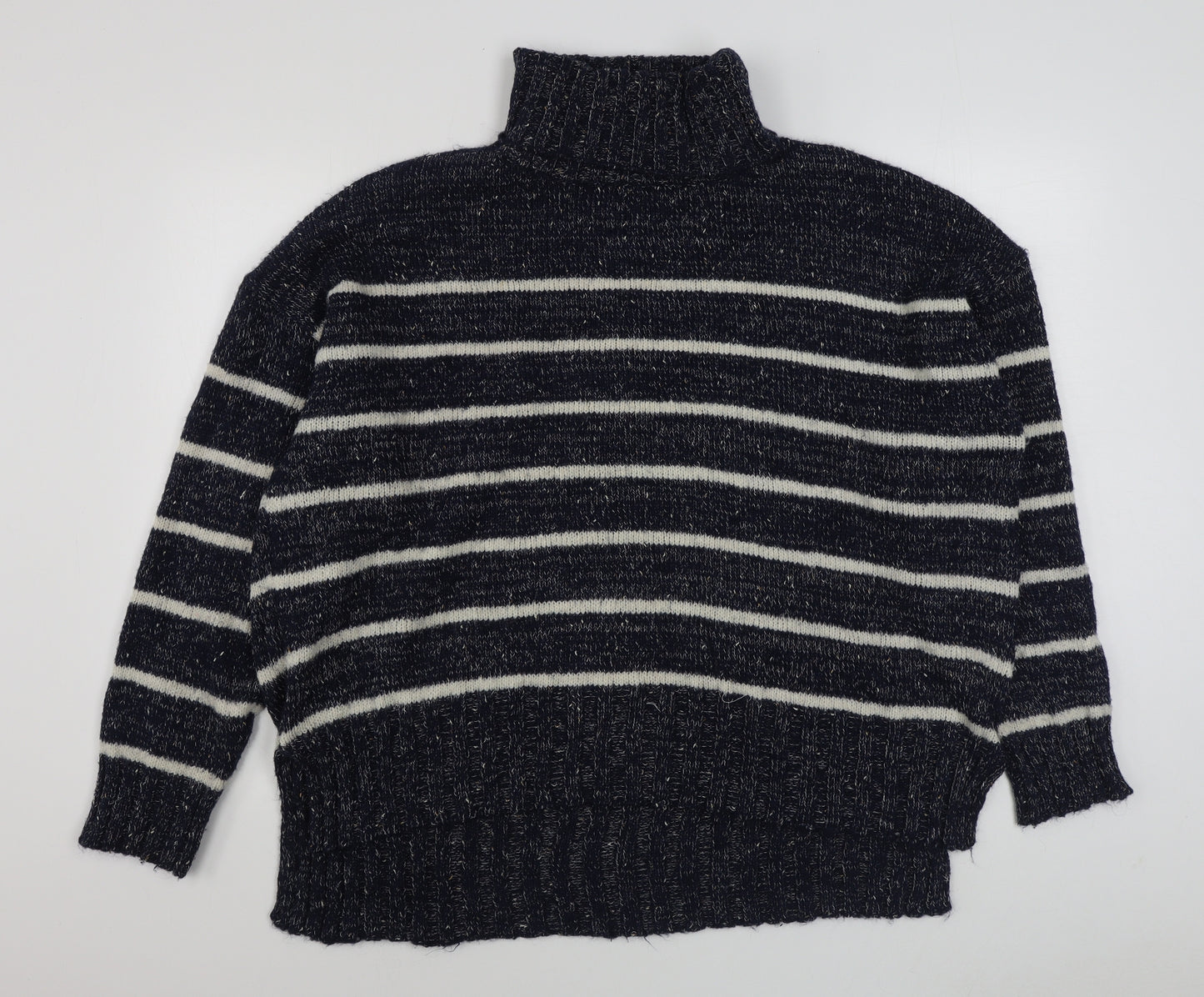 Primark Mens Blue Roll Neck Striped Acrylic Pullover Jumper Size XL