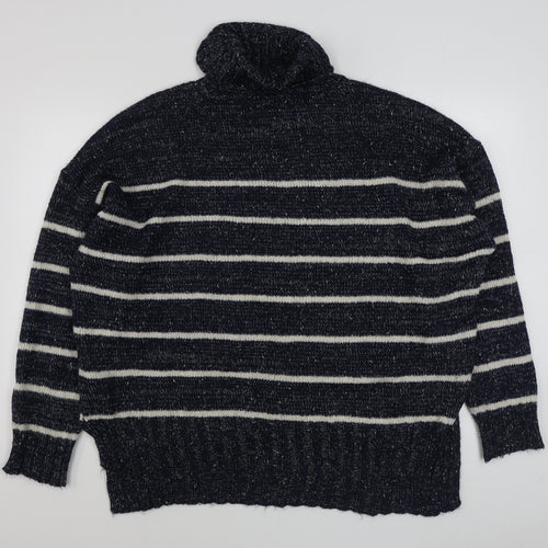 Primark Mens Blue Roll Neck Striped Acrylic Pullover Jumper Size XL