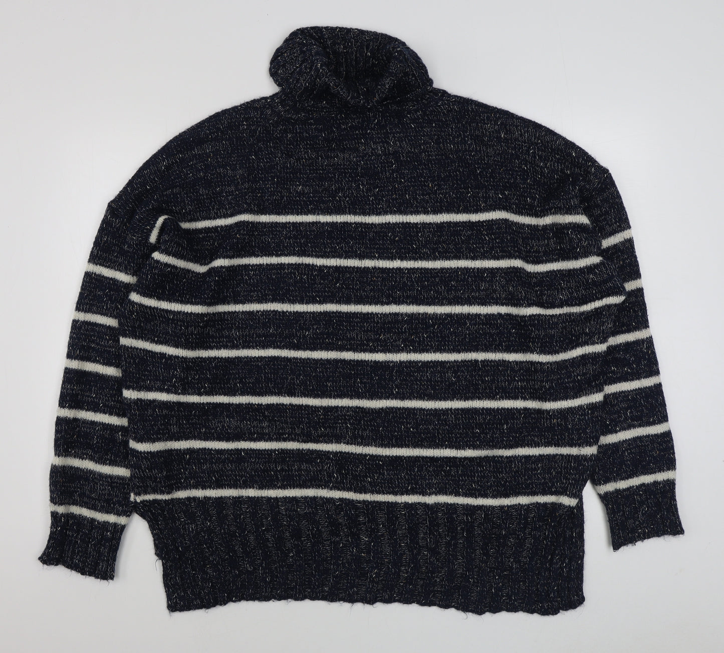 Primark Mens Blue Roll Neck Striped Acrylic Pullover Jumper Size XL