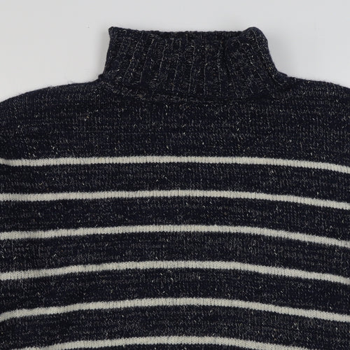 Primark Mens Blue Roll Neck Striped Acrylic Pullover Jumper Size XL
