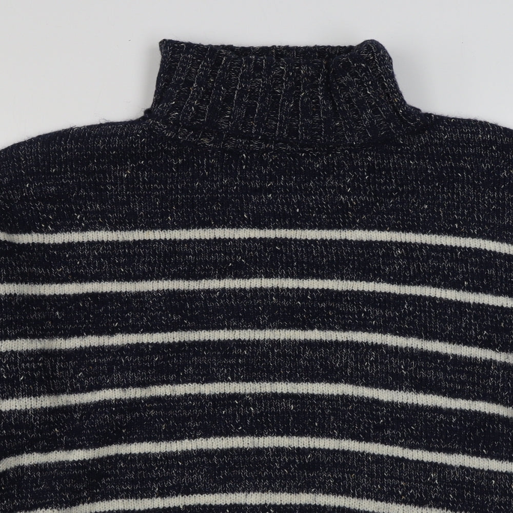 Primark Mens Blue Roll Neck Striped Acrylic Pullover Jumper Size XL