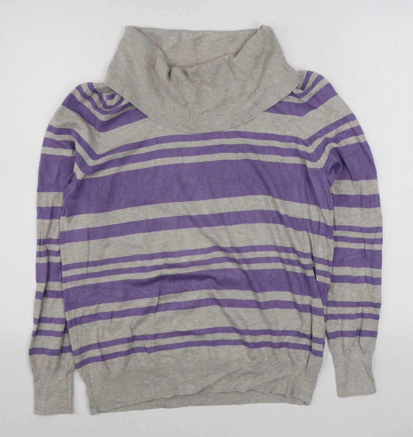 Marks and Spencer Womens Purple Roll Neck Striped Viscose Pullover Jumper Size 18