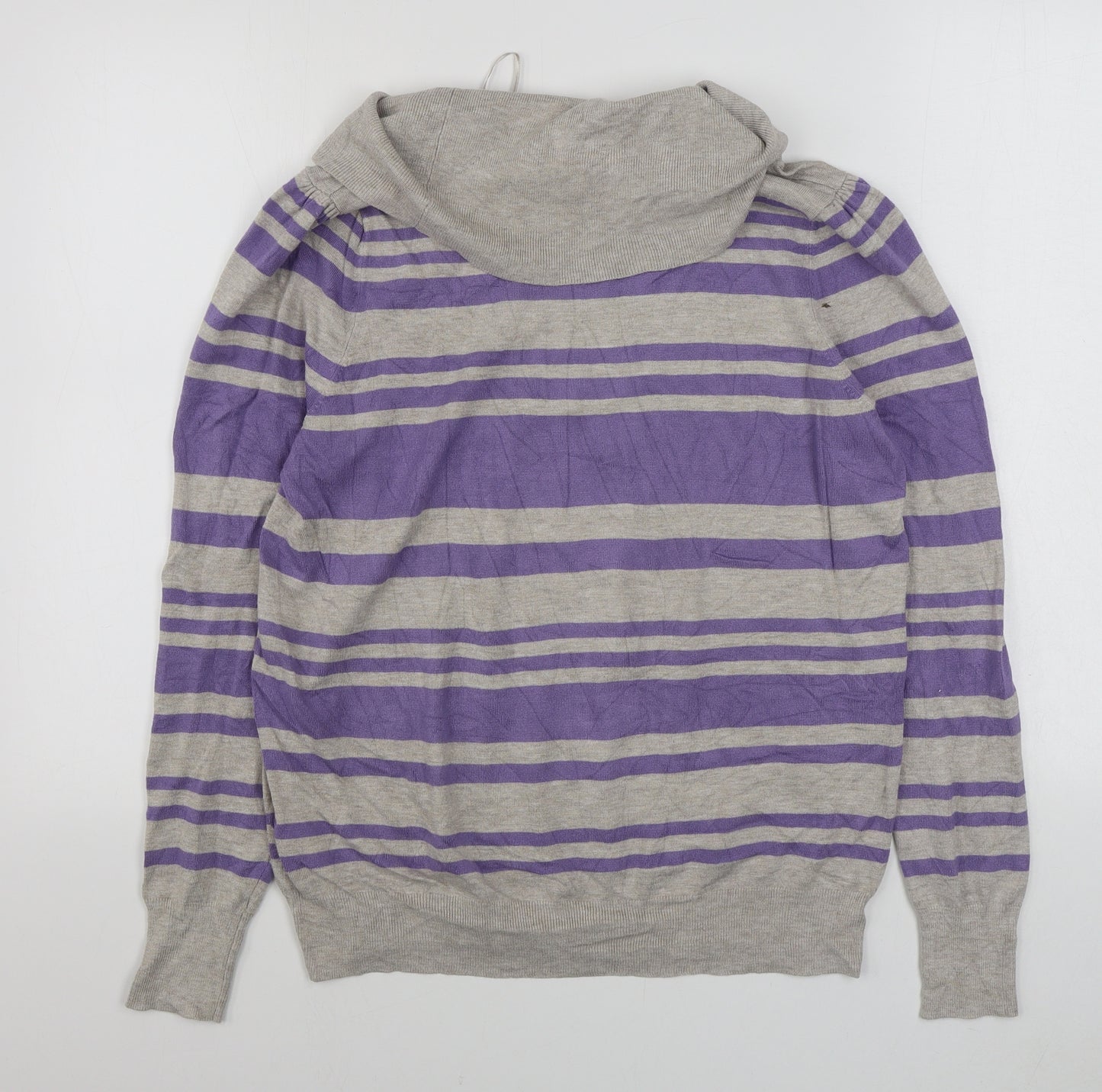 Marks and Spencer Womens Purple Roll Neck Striped Viscose Pullover Jumper Size 18