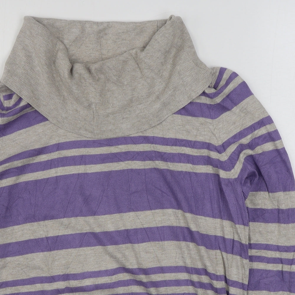 Marks and Spencer Womens Purple Roll Neck Striped Viscose Pullover Jumper Size 18