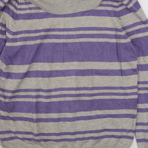 Marks and Spencer Womens Purple Roll Neck Striped Viscose Pullover Jumper Size 18