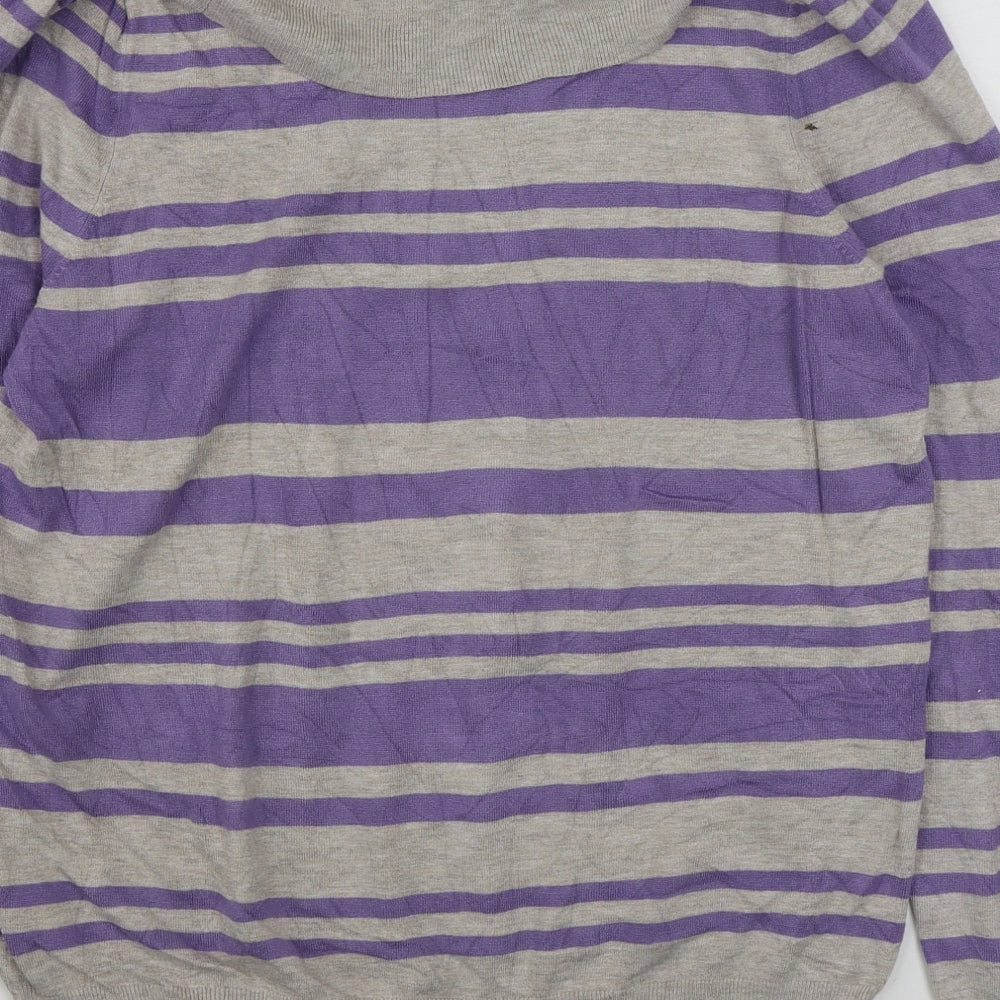 Marks and Spencer Womens Purple Roll Neck Striped Viscose Pullover Jumper Size 18