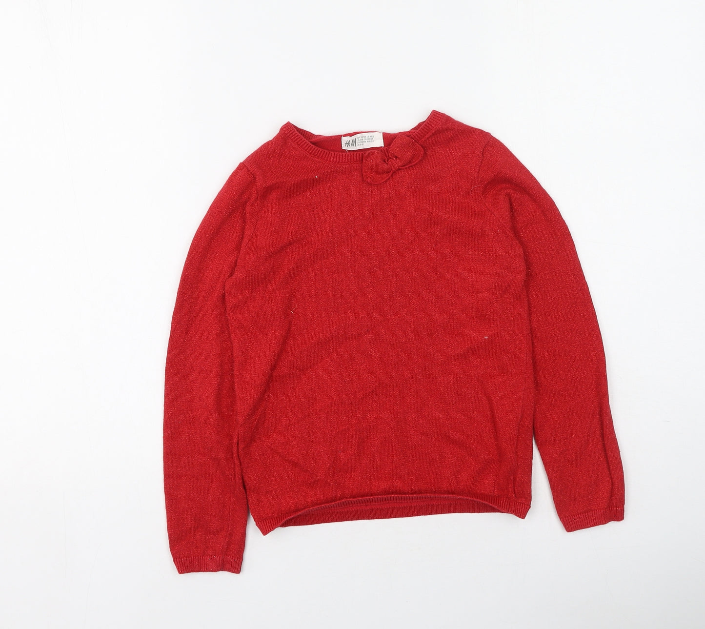 H&M Girls Red Round Neck  Cotton Pullover Jumper Size 6-7 Years