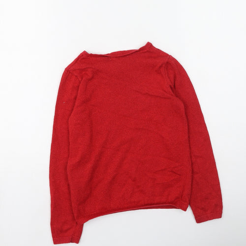 H&M Girls Red Round Neck  Cotton Pullover Jumper Size 6-7 Years