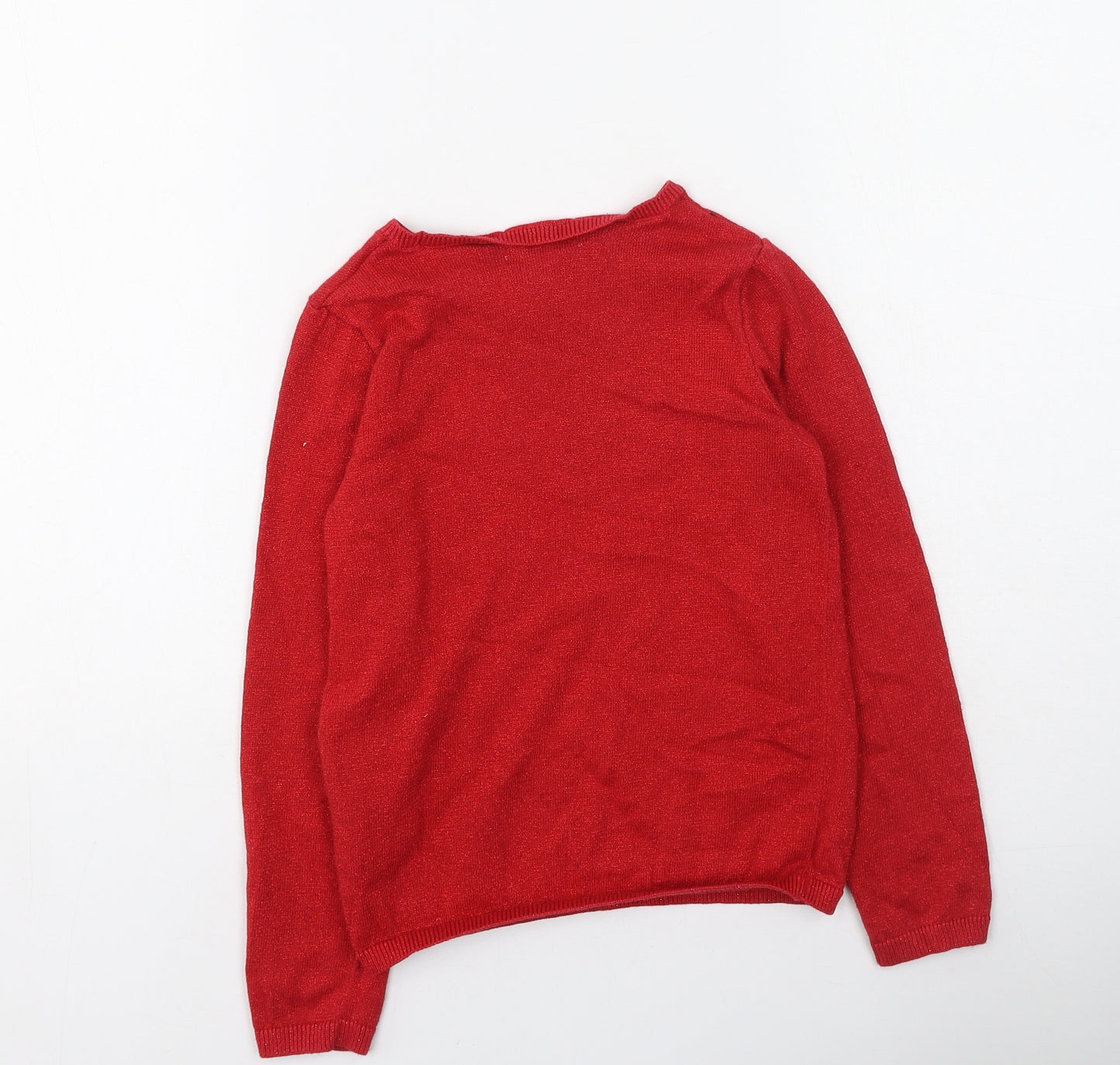 H&M Girls Red Round Neck  Cotton Pullover Jumper Size 6-7 Years