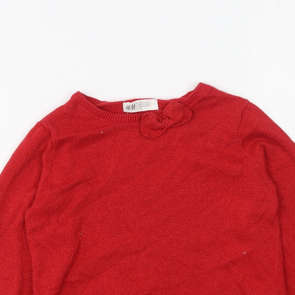 H&M Girls Red Round Neck  Cotton Pullover Jumper Size 6-7 Years