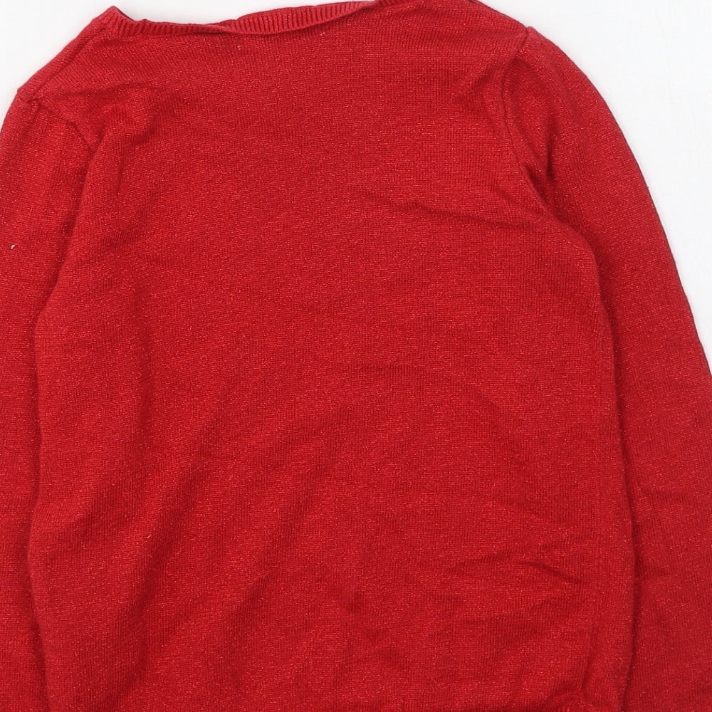 H&M Girls Red Round Neck  Cotton Pullover Jumper Size 6-7 Years