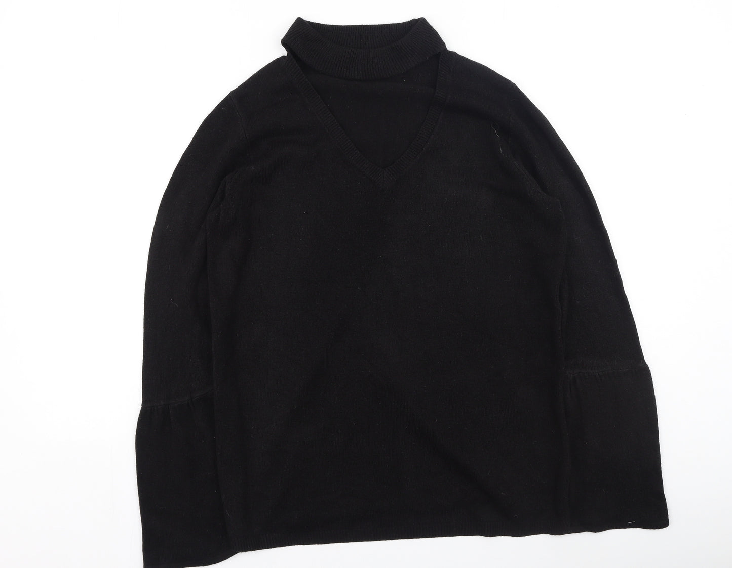 Papaya Womens Black V-Neck  Acrylic Pullover Jumper Size M