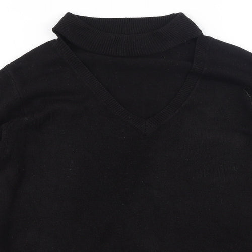 Papaya Womens Black V-Neck  Acrylic Pullover Jumper Size M