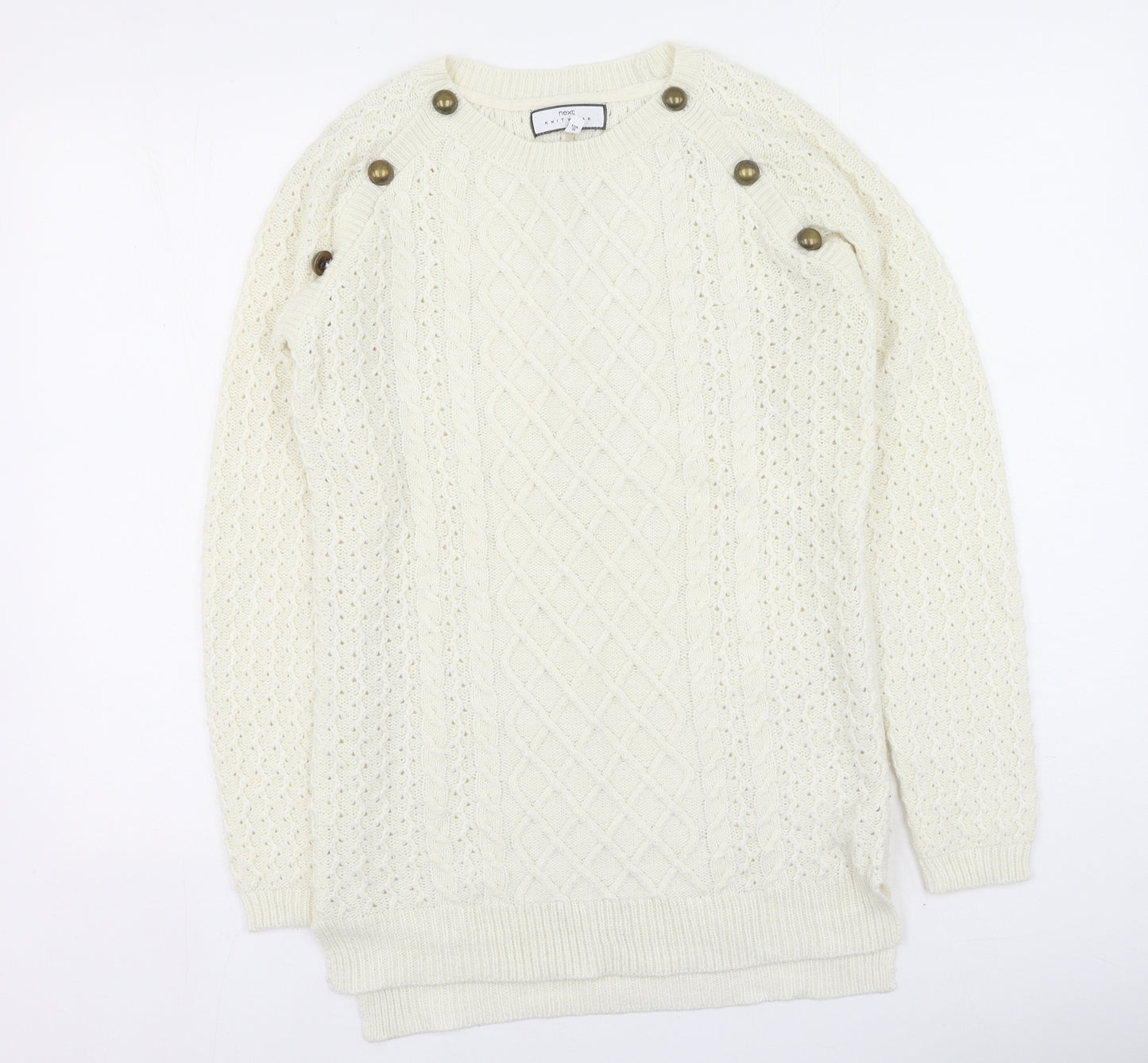 NEXT Womens Ivory Round Neck  Acrylic Pullover Jumper Size 8