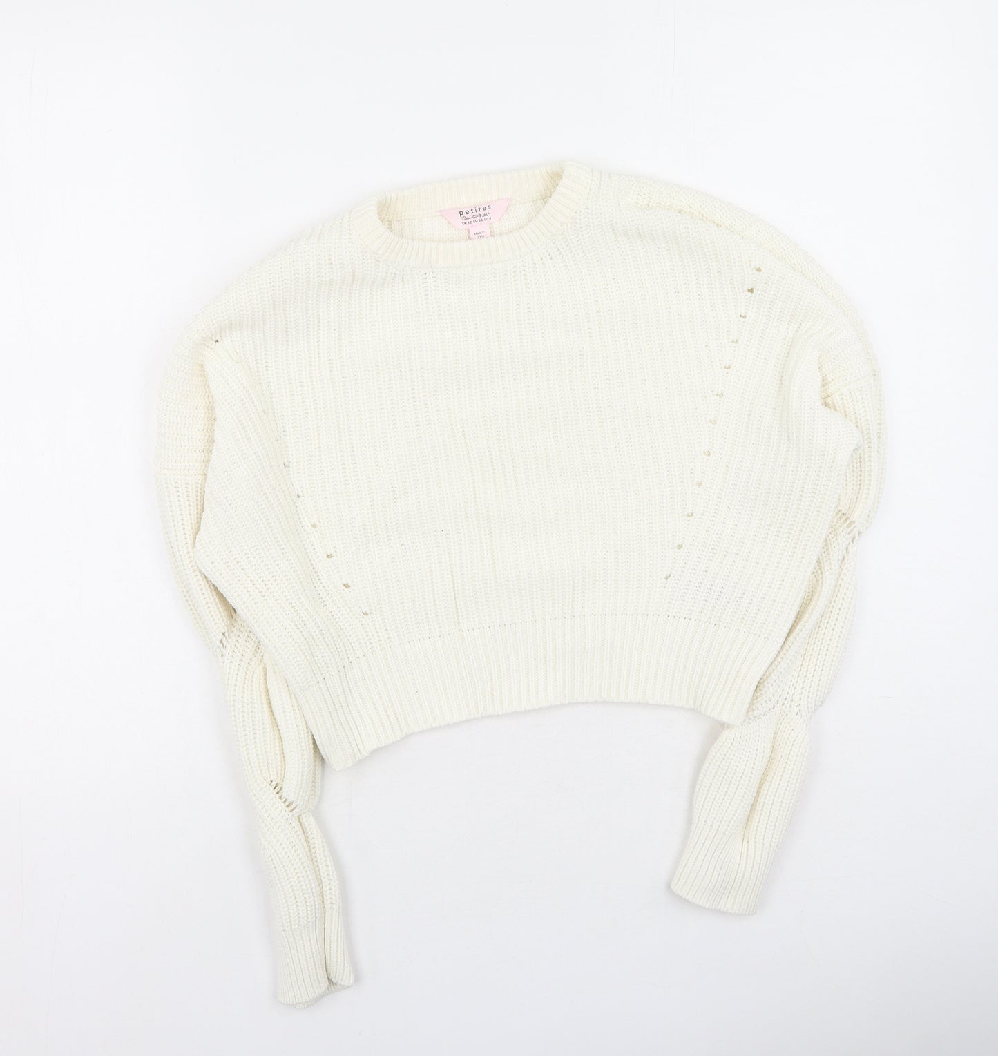 Miss Selfridge Womens White Round Neck  Cotton Pullover Jumper Size 10