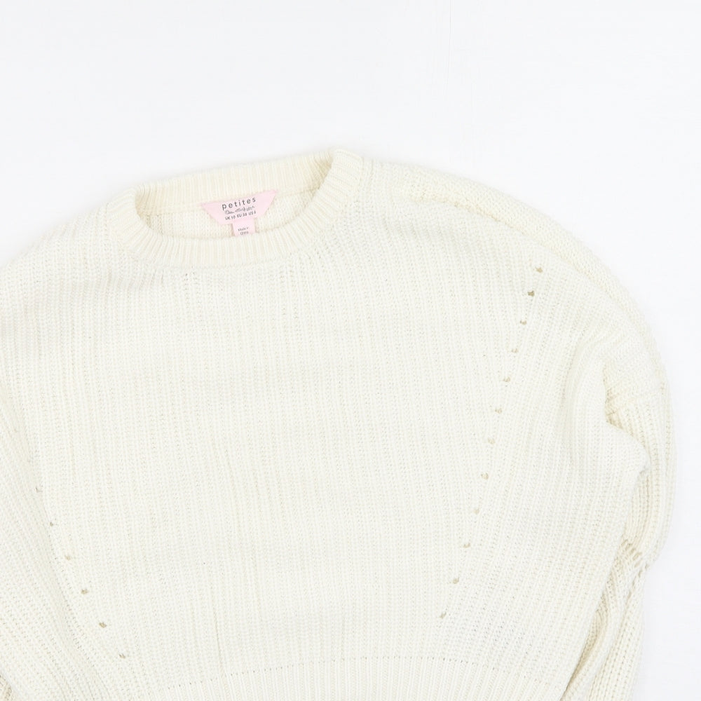 Miss Selfridge Womens White Round Neck  Cotton Pullover Jumper Size 10