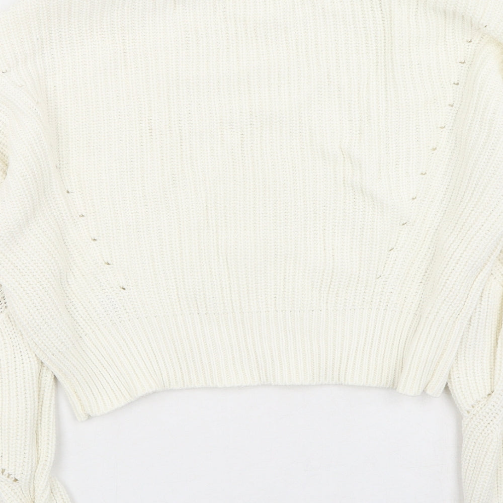 Miss Selfridge Womens White Round Neck  Cotton Pullover Jumper Size 10