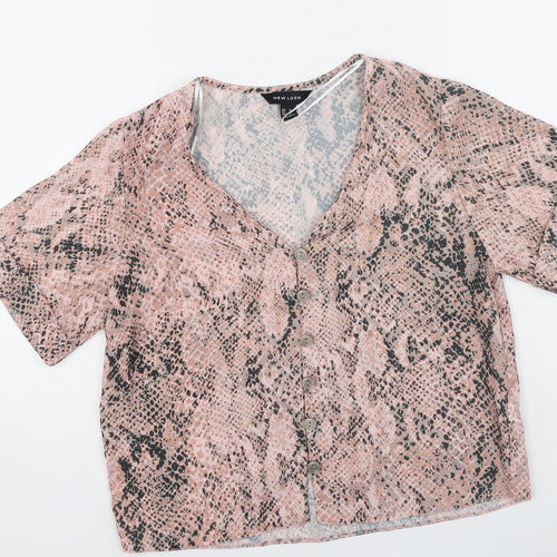 New Look Womens Pink  Polyester Basic Blouse Size 10 V-Neck
