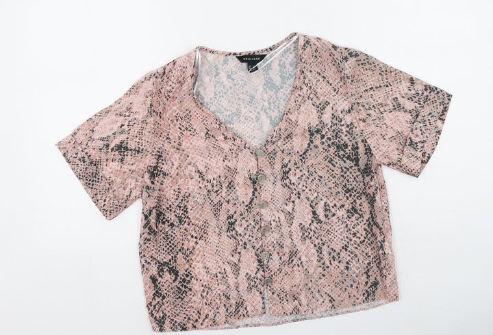 New Look Womens Pink Polyester Basic Blouse Size 10 V-Neck