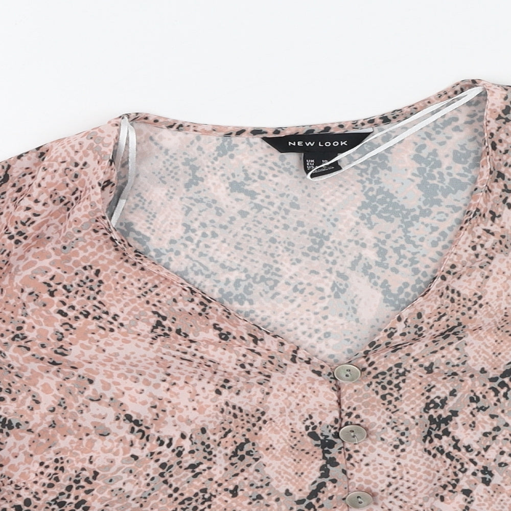 New Look Womens Pink  Polyester Basic Blouse Size 10 V-Neck