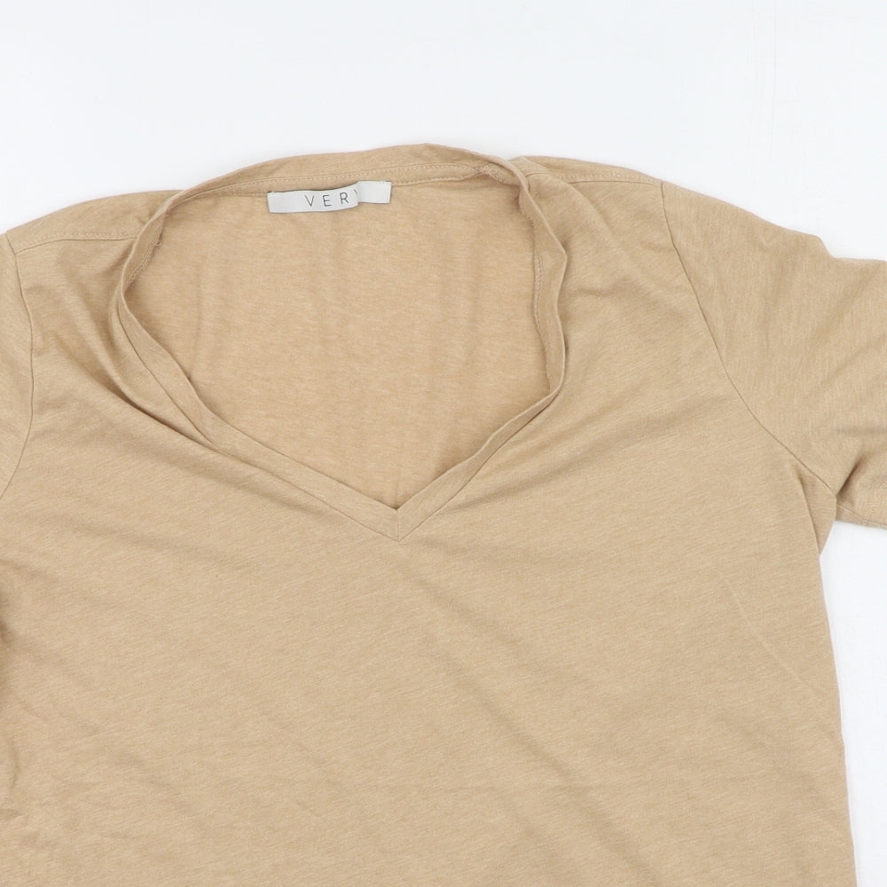 Very  Womens Brown  Polyester Basic T-Shirt Size 12 V-Neck