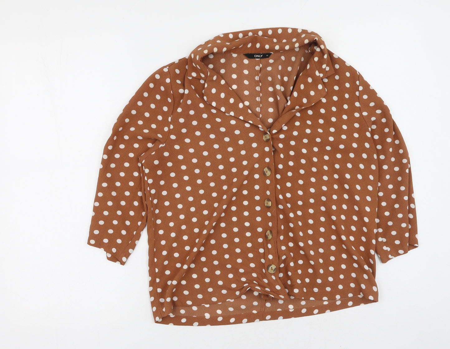 Only Womens Brown Round Neck Polka Dot Polyester Cardigan Jumper Size 38