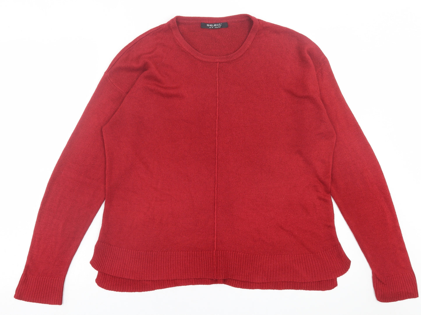 Select Womens Red Crew Neck  Acrylic Pullover Jumper Size 14