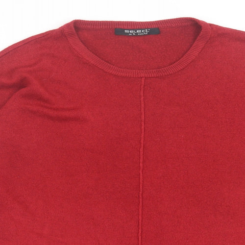 Select Womens Red Crew Neck  Acrylic Pullover Jumper Size 14