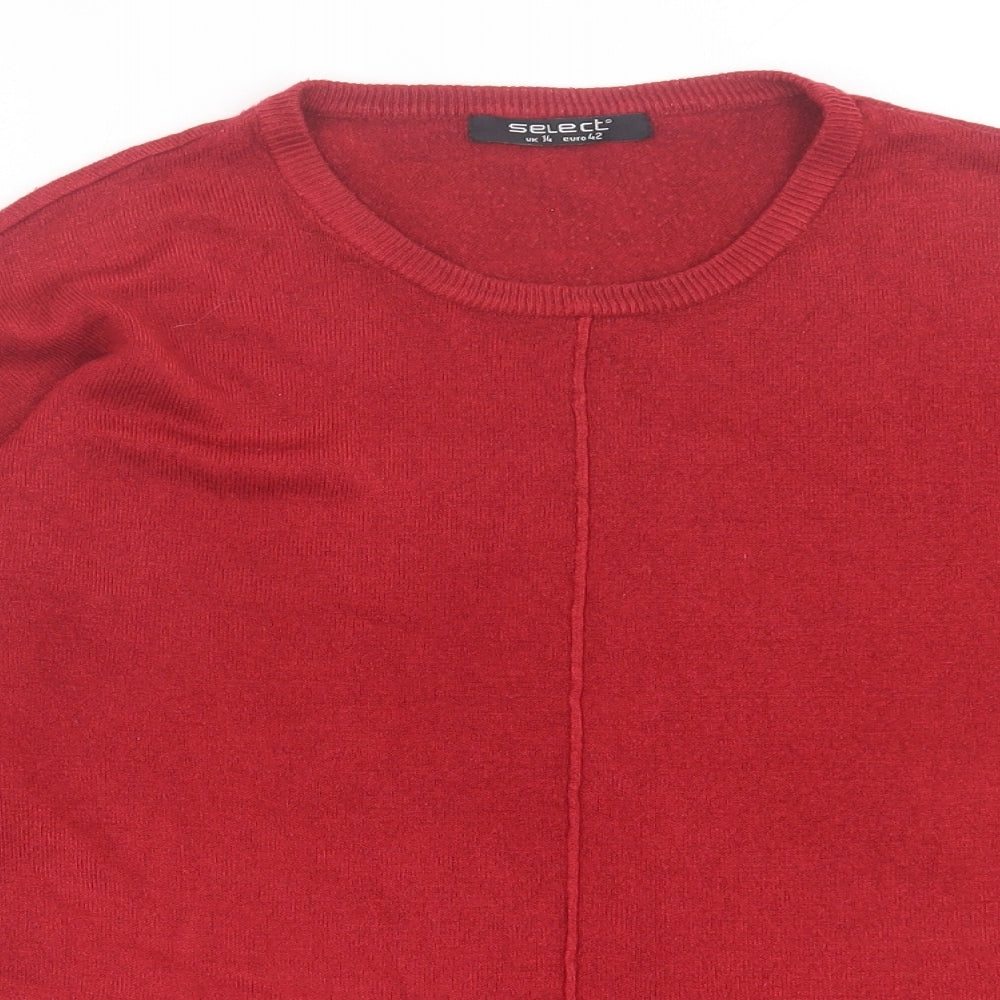 Select Womens Red Crew Neck  Acrylic Pullover Jumper Size 14