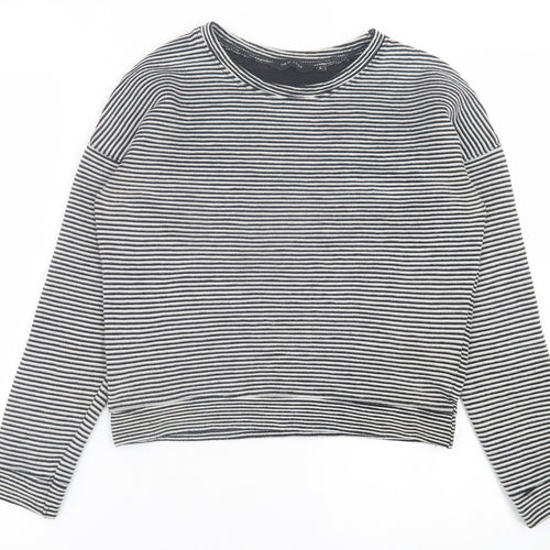 New Look Womens Black Crew Neck Striped Polyester Pullover Jumper Size 8