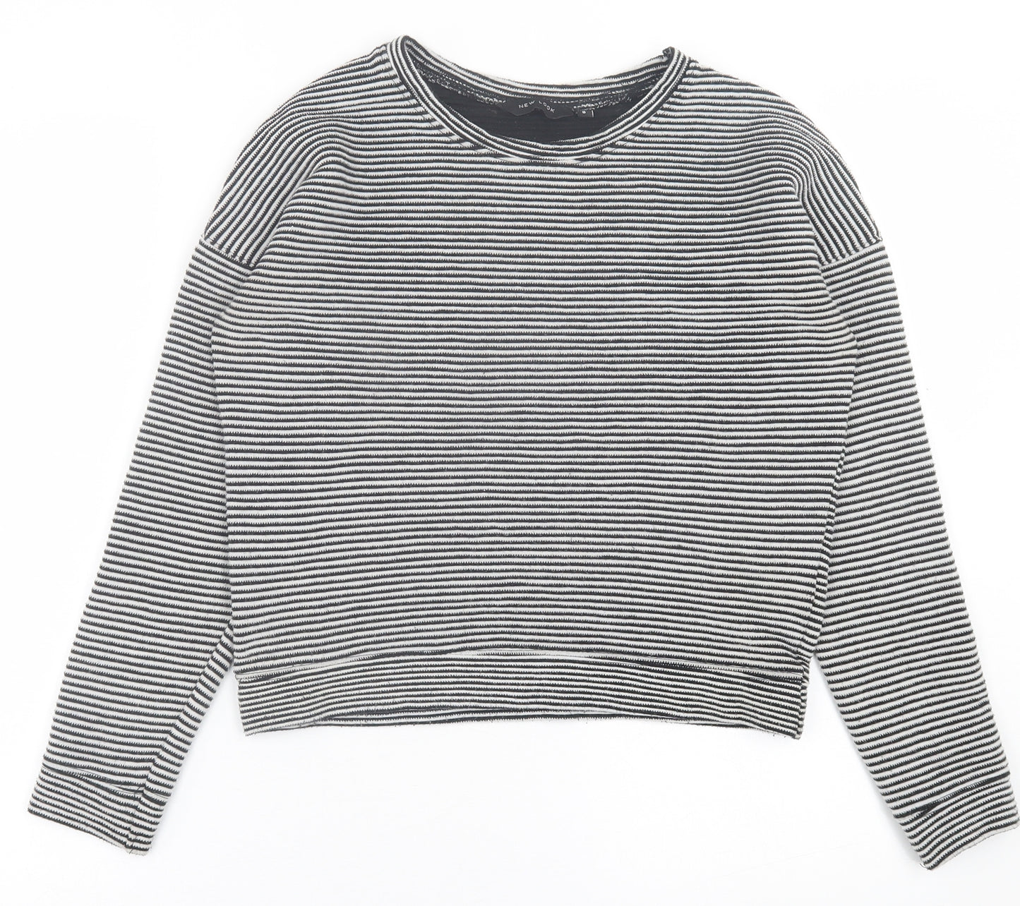New Look Womens Black Crew Neck Striped Polyester Pullover Jumper Size 8
