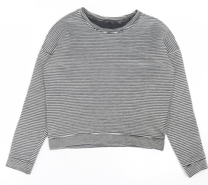 New Look Womens Black Crew Neck Striped Polyester Pullover Jumper Size 8