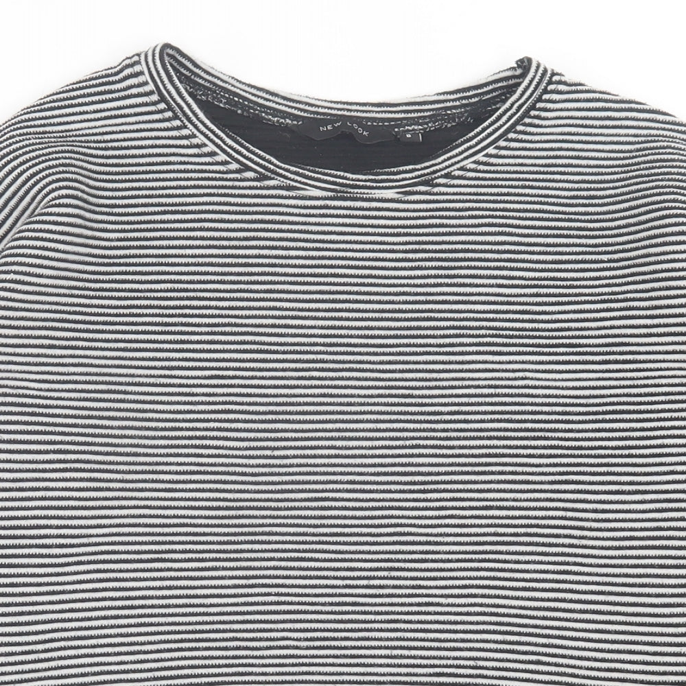 New Look Womens Black Crew Neck Striped Polyester Pullover Jumper Size 8