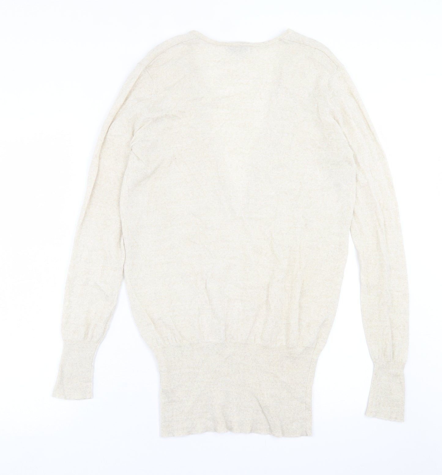 RJR.John Rocha Womens Beige V-Neck  Wool Pullover Jumper Size 14