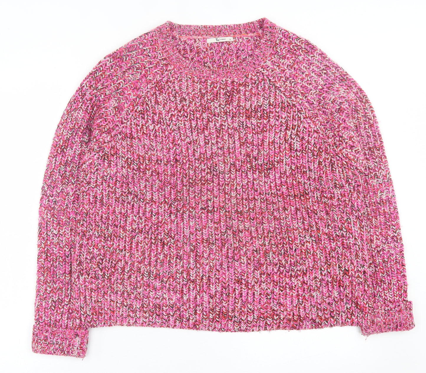TU Womens Pink Crew Neck  Acrylic Pullover Jumper Size 12