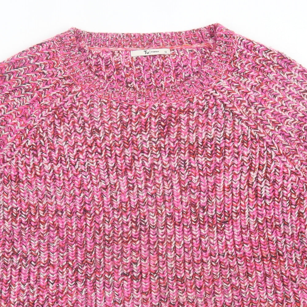 TU Womens Pink Crew Neck  Acrylic Pullover Jumper Size 12