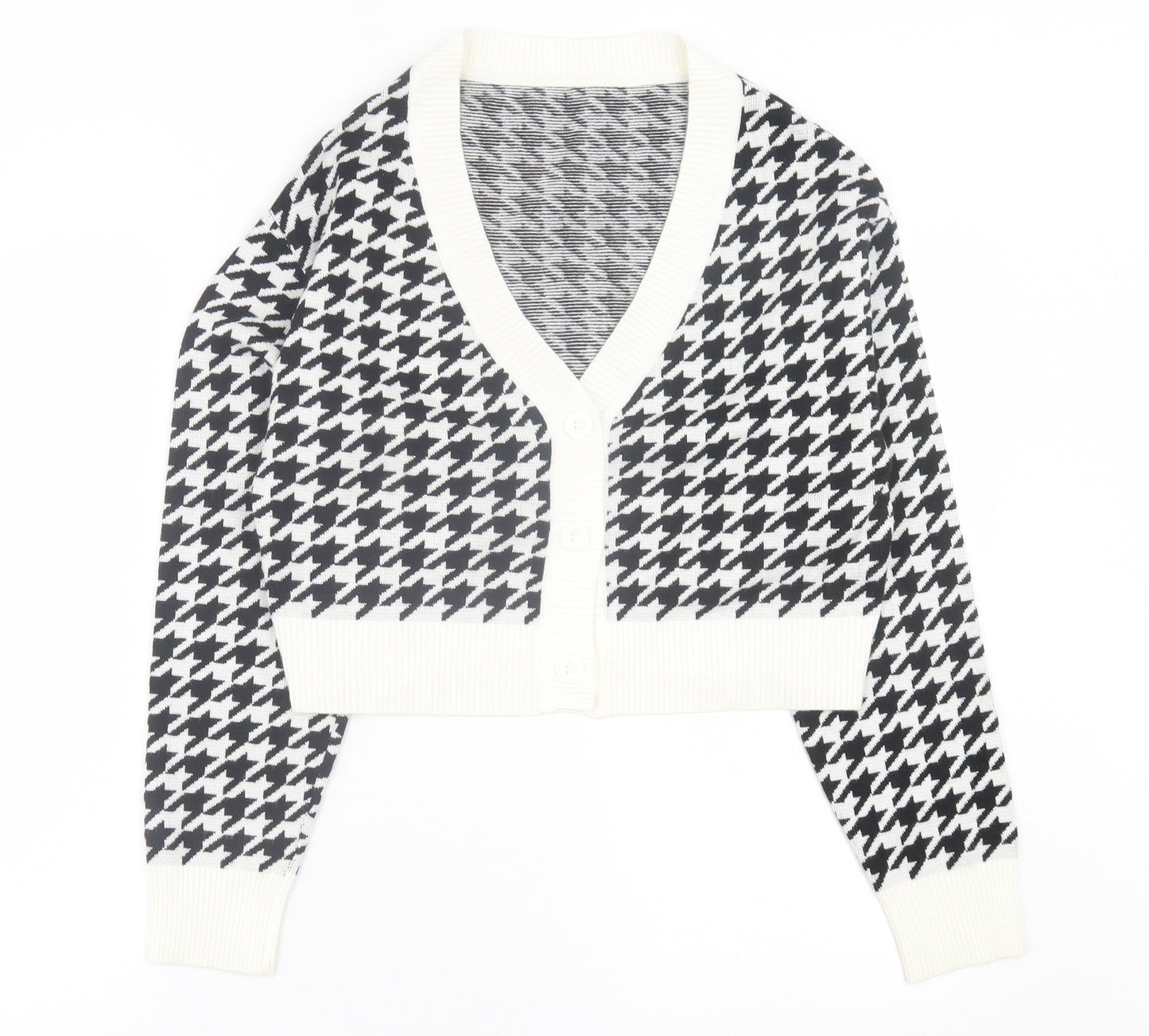 SheIn Womens Black V-Neck Geometric Viscose Cardigan Jumper Size M