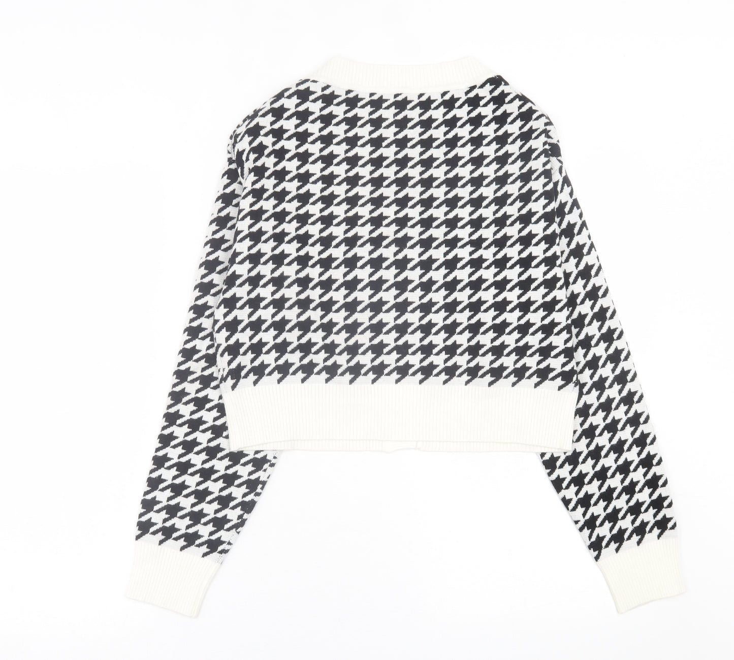 SheIn Womens Black V-Neck Geometric Viscose Cardigan Jumper Size M