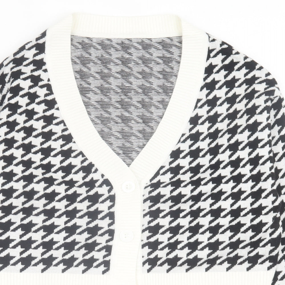 SheIn Womens Black V-Neck Geometric Viscose Cardigan Jumper Size M