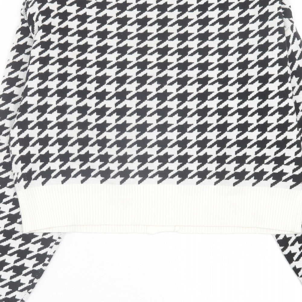 SheIn Womens Black V-Neck Geometric Viscose Cardigan Jumper Size M