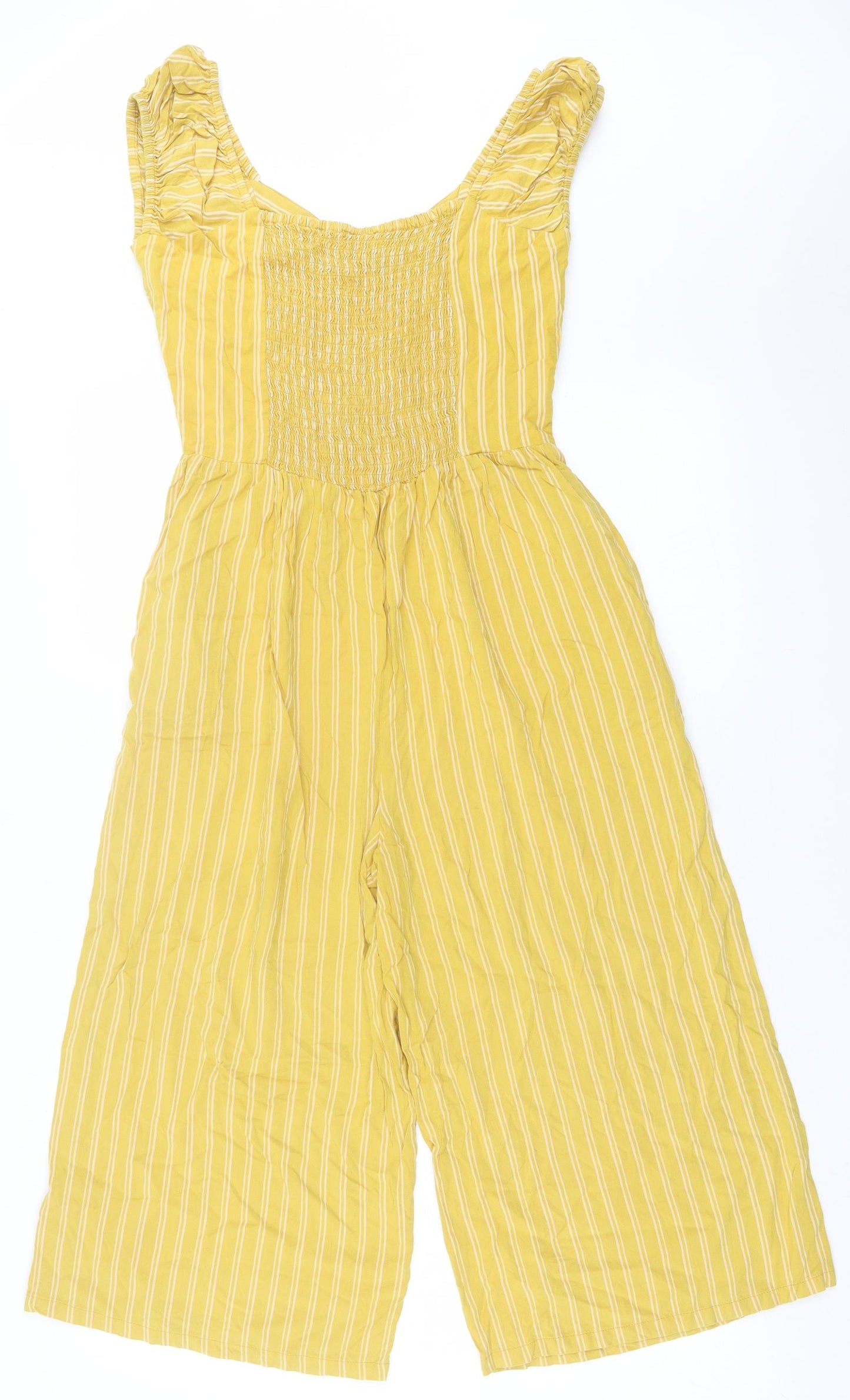 Angie Womens Yellow Striped Viscose Jumpsuit One-Piece Size S  Pullover - Crop Leg